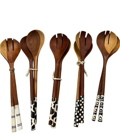 Rosewood Salad Set w/ Bone Accents